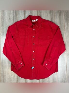 Vintage 90s Y2K Levi’s Red Tab Work Shirt Canvas Men’s L Shacket Western Red